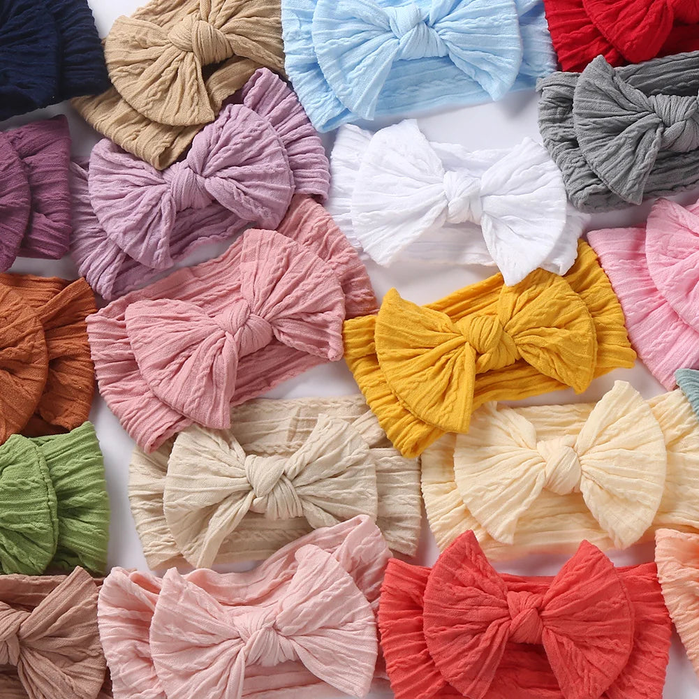 20Pcs/Lot Solid Cable Bow Baby Turban Headband Kids Nylon Layers Elastic Headwraps Newborn Boy Girl Hair Band Accessories