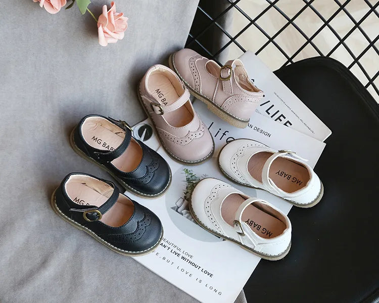 New Grils Leather Shoes Casual Girls Autumn Winter Kids Pu Show White Shoes Children's  Black Pink size 21-30 Flats