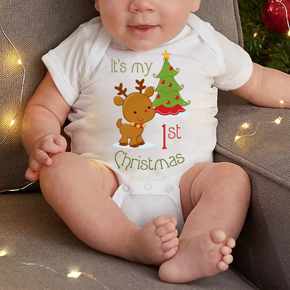 It Is My First Christmas Baby Short Sleeve Romper Toddler Baby Boy Girl Clothes Outfit Bodysuit Newborn Ropa Xmas Best Gifts
