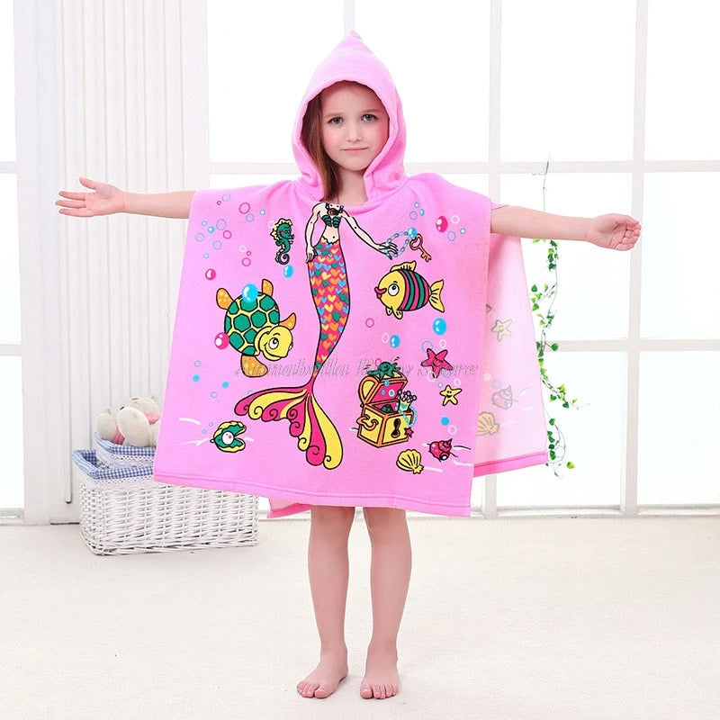 Newborn Baby Bath Towel Cute Cartoon Children Hooded Cloak Beach Towel Infant Wrap Blanket Animal Toddler Boy Girl Kid Swim Robe