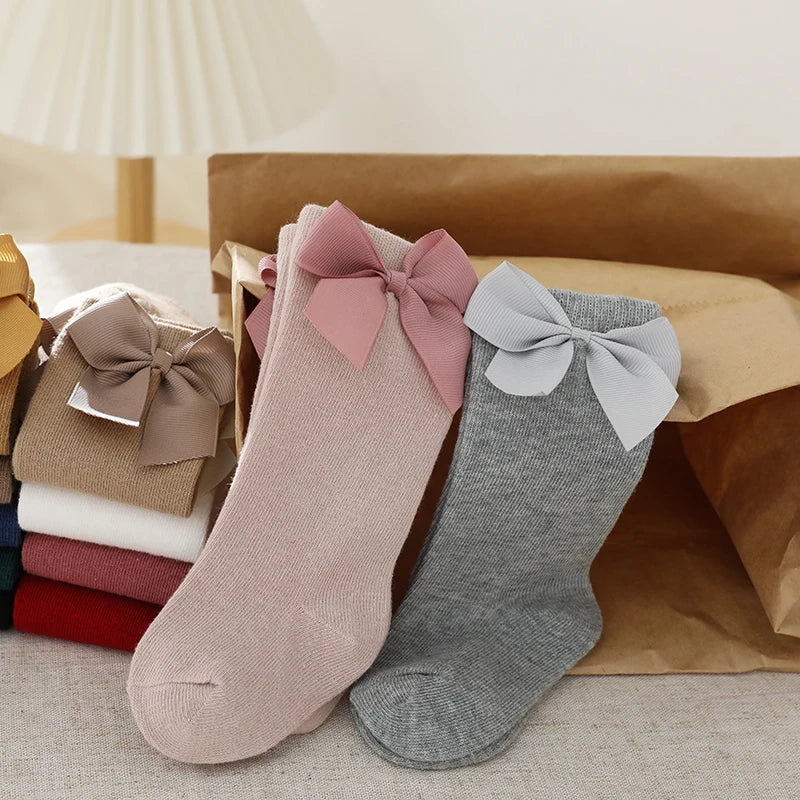 3Pairs/Lot Baby Toddlers Socks Autumn Spring Children Kids Girls Knee High Long Sock Cotton Big Bow Spanish Style Princess Socks