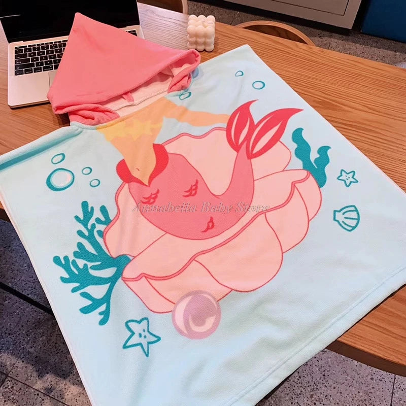 Newborn Baby Bath Towel Cute Cartoon Children Hooded Cloak Beach Towel Infant Wrap Blanket Animal Toddler Boy Girl Kid Swim Robe