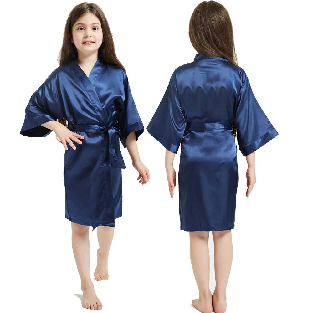 3-13Y Fashion Night Robe Satin Silk Bathrobe Teenage Girls Robe Baby Kid Kimono Bath Towel Robes Summer Nightgown Girl Sleepwear