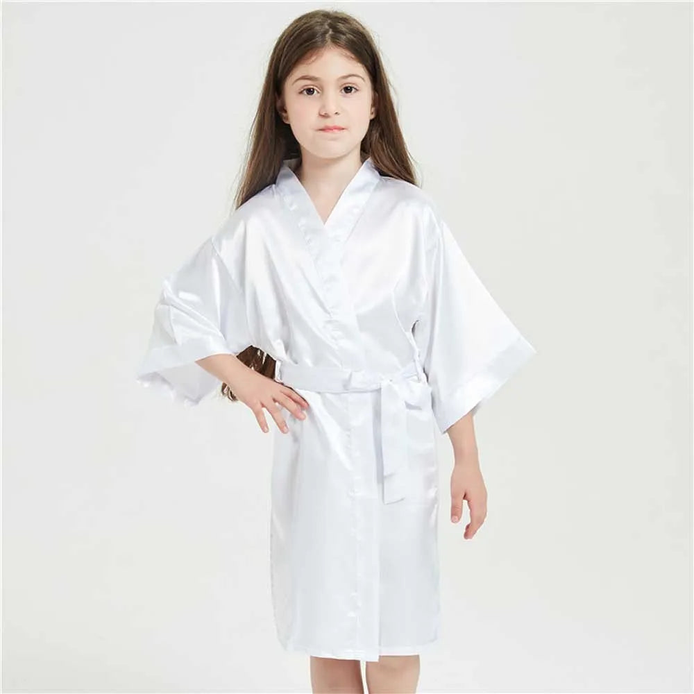 3-13Y Fashion Night Robe Satin Silk Bathrobe Teenage Girls Robe Baby Kid Kimono Bath Towel Robes Summer Nightgown Girl Sleepwear