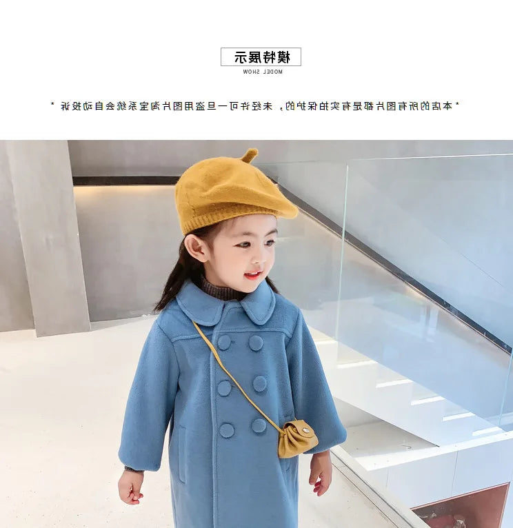 Double Breasted Girls Woolen Coats Autumn Winter Trench Jacket Coat 2-6Yrs Children Clothes For Kids Outerwear Birthday Present