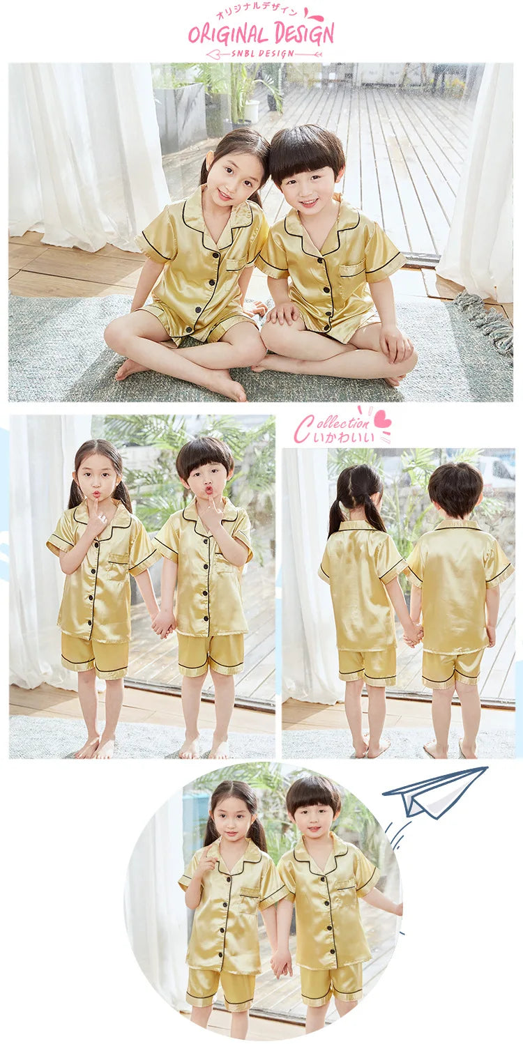 3-14 Years Boy Satin Silk Pajamas for Children Clothes Child Boy Pyjama Pants+Top Sleepwear Shorts Set Pijama Bebe Clothing Sets