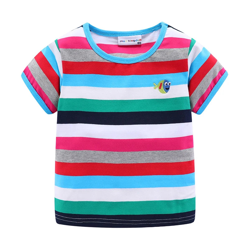 Mudkingdom Boys Girls T-Shirt Colorful Rainbow Unisex Shirt Striped Summer Boys Tops Kids Clothes Girls Tees Children Tank Tops