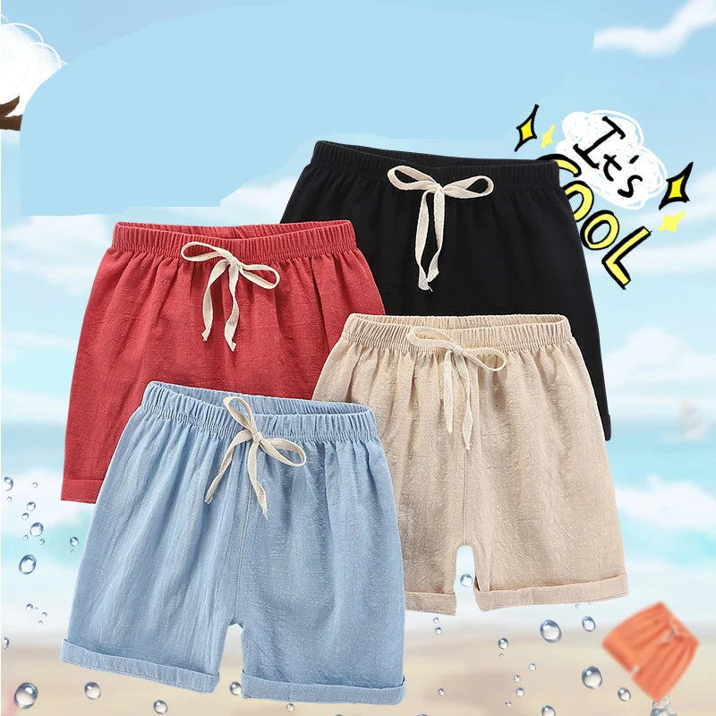 2-12Y Boys Girls Shorts Cotton Summer Kids Sport Shorts Korean Loose Casual Candy Blue Red Black Khaki Beach Shorts Linen Short