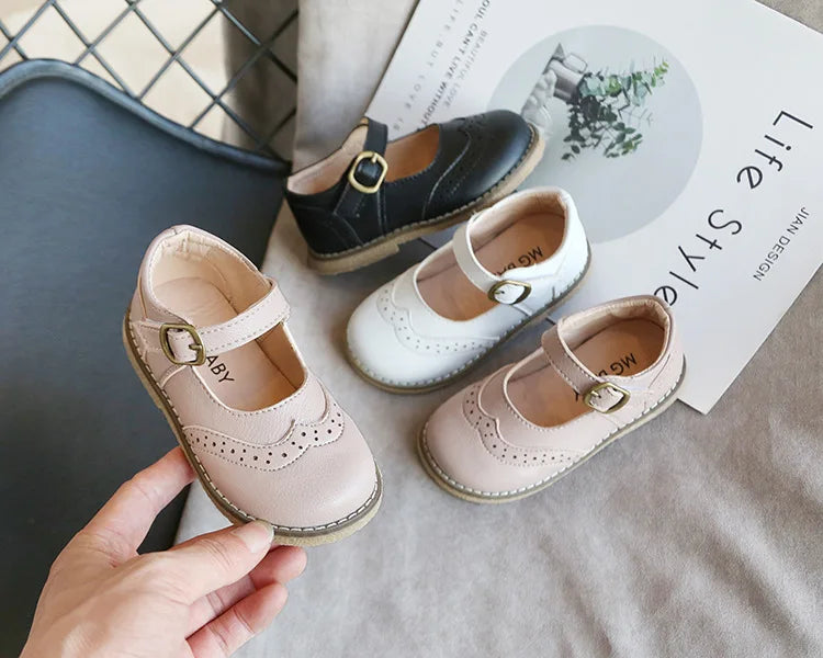 New Grils Leather Shoes Casual Girls Autumn Winter Kids Pu Show White Shoes Children's  Black Pink size 21-30 Flats