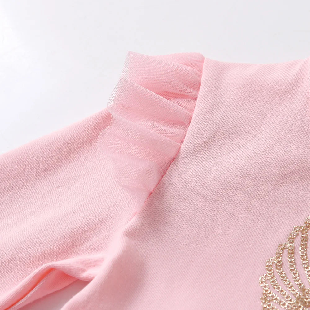 VIKITA Girl Autumn Winter Dress Kids Gradient Long Sleeve Princess Mesh Tulle Dress Kids Unicorn Rabbit Cartoon Elegant Dresses