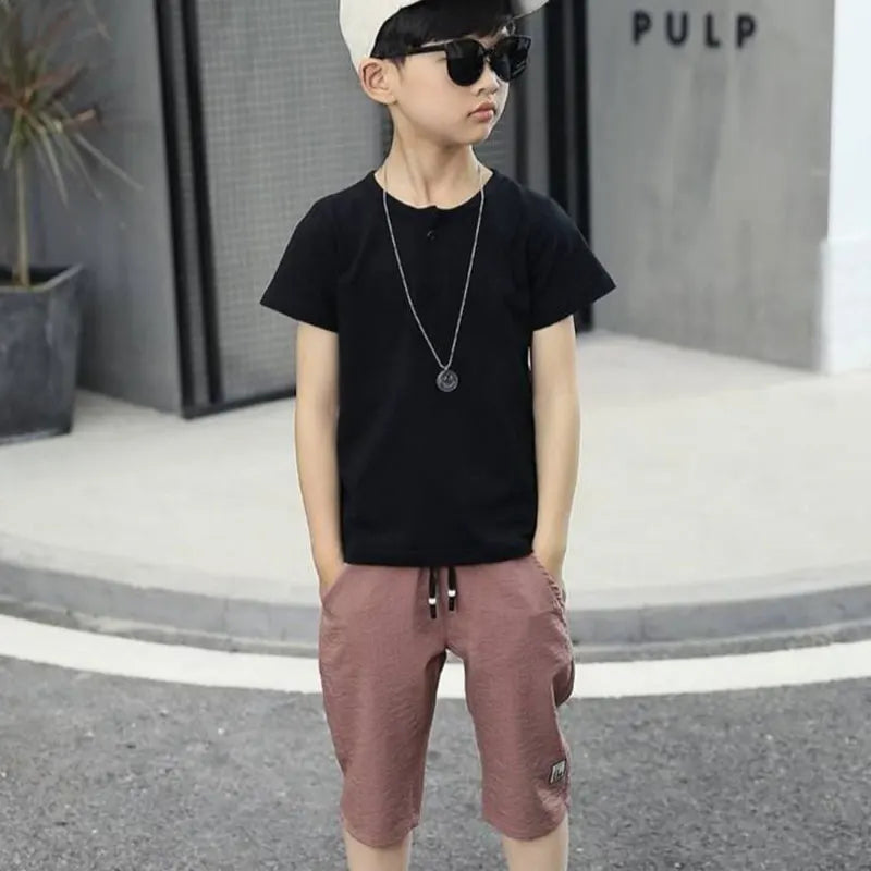 3-10Year Children Shorts Teenager Boys Shorts Summer Kids Knee Length Straight Shorts Boys Linen Cotton Capris Track Pant Casual