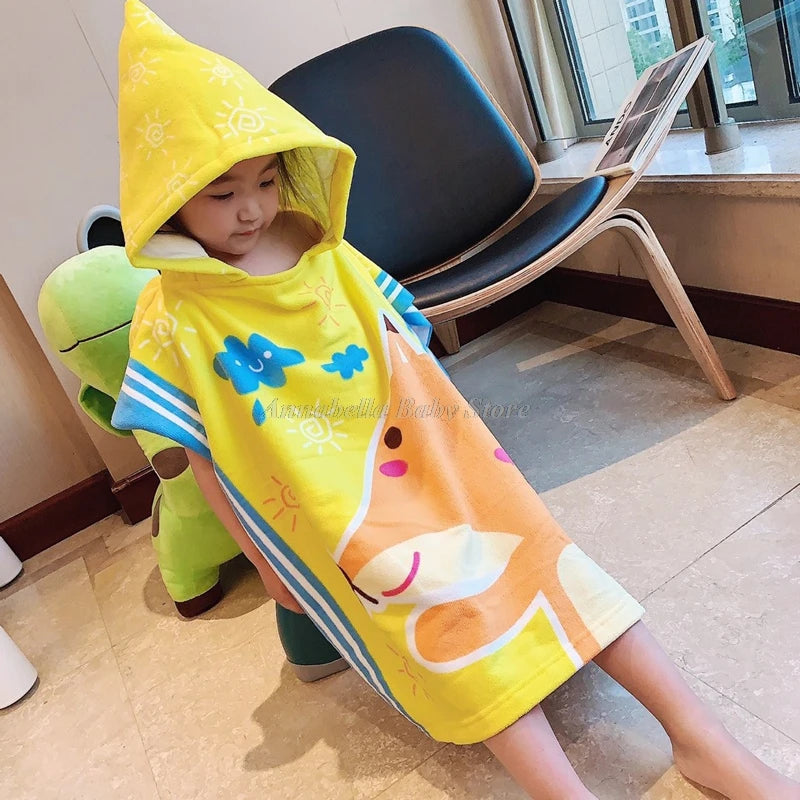 Newborn Baby Bath Towel Cute Cartoon Children Hooded Cloak Beach Towel Infant Wrap Blanket Animal Toddler Boy Girl Kid Swim Robe