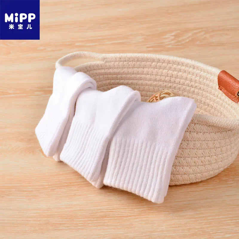 MIPP brand student antibacterial mid tube socks, all cotton anti odor pure white, sports school children, boys and girls