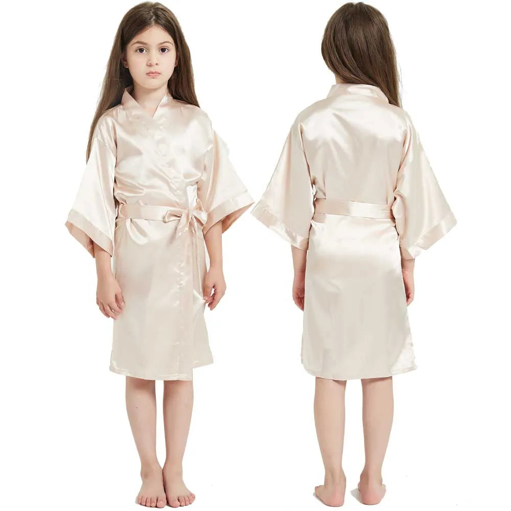 3-13Y Fashion Night Robe Satin Silk Bathrobe Teenage Girls Robe Baby Kid Kimono Bath Towel Robes Summer Nightgown Girl Sleepwear