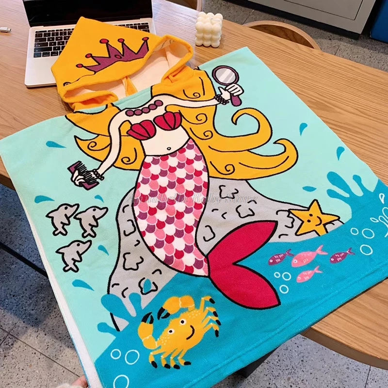 Newborn Baby Bath Towel Cute Cartoon Children Hooded Cloak Beach Towel Infant Wrap Blanket Animal Toddler Boy Girl Kid Swim Robe