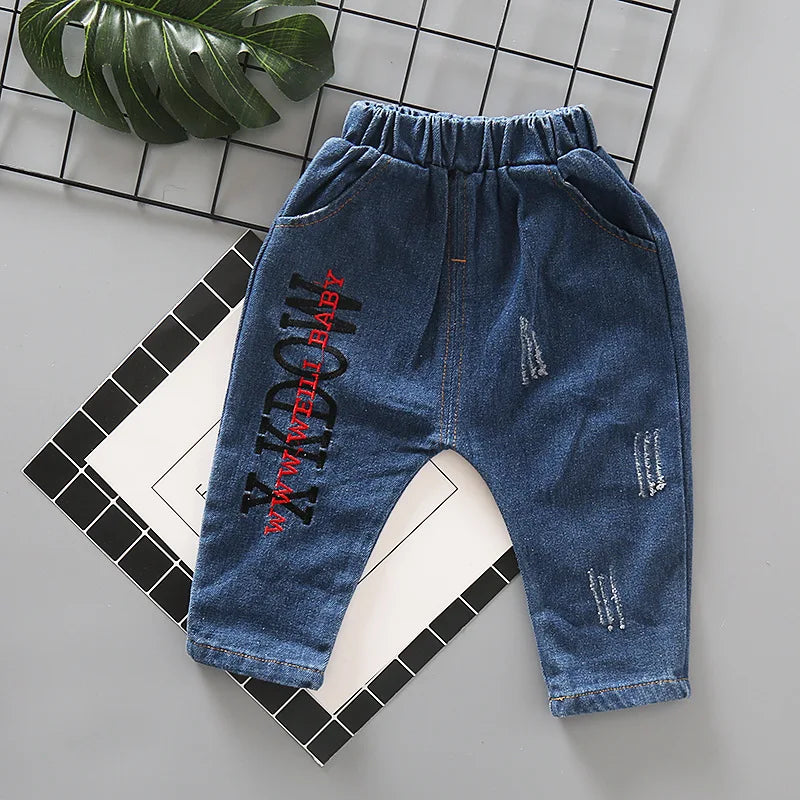Infant Sports Jeans Spring Autumn Baby Clothes Fashion Children Cotton Pants One Piece Toddler Casual Costume Kids Sportswear