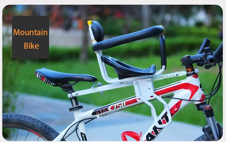 PANGDUBE Universal Front Bike Child Seat Adjustable Baby Bicycle Carrier with Safety Belt Foldable Kids Cycle Seat for Mountain