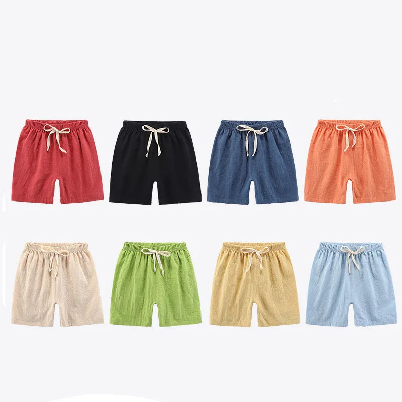 2-12Y Boys Girls Shorts Cotton Summer Kids Sport Shorts Korean Loose Casual Candy Blue Red Black Khaki Beach Shorts Linen Short