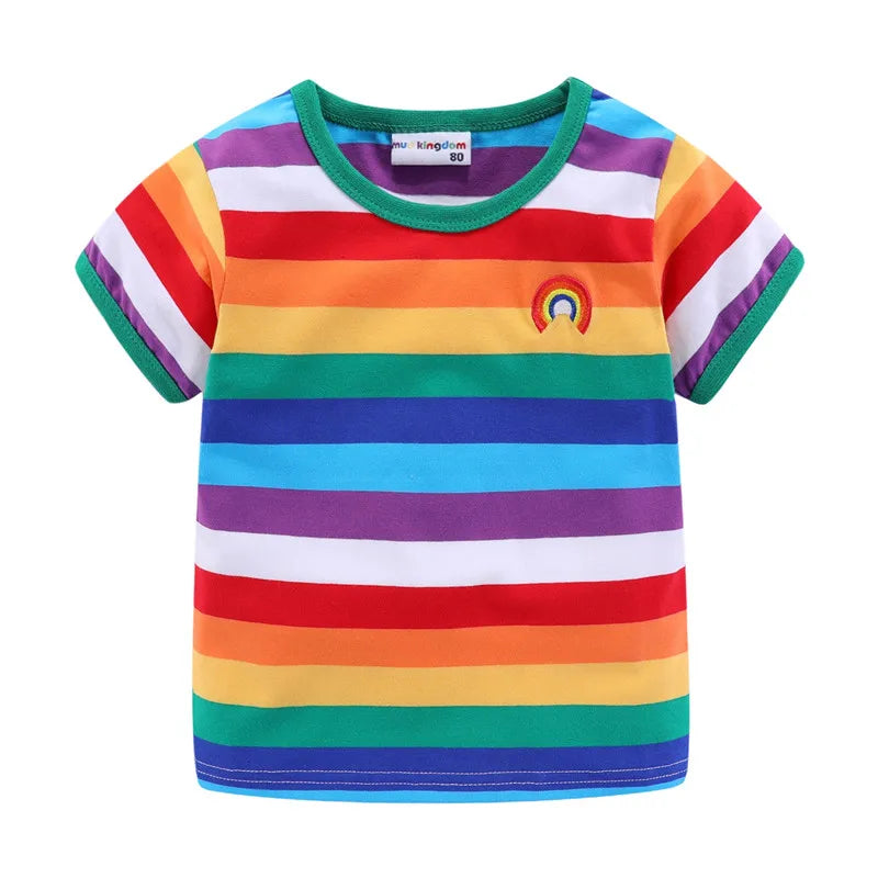 Mudkingdom Boys Girls T-Shirt Colorful Rainbow Unisex Shirt Striped Summer Boys Tops Kids Clothes Girls Tees Children Tank Tops