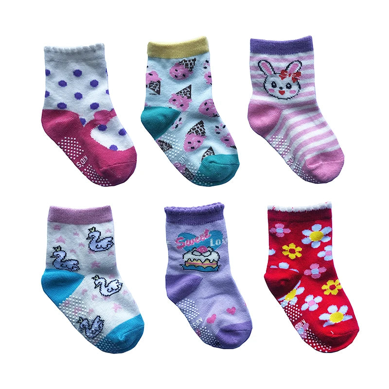 6 Pairs/lot 0 to 5 Yrs Four Seasons Sock For Boys Girl Toddlers Infants Non Skid Floor Socks Cotton Unisex Children's White Sock