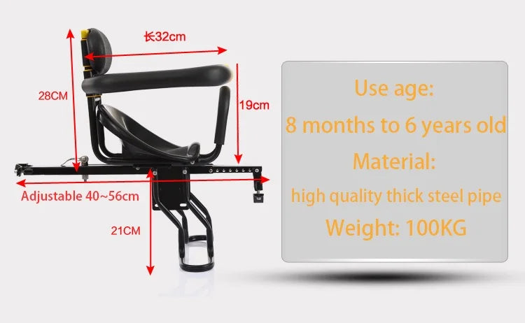 PANGDUBE Universal Front Bike Child Seat Adjustable Baby Bicycle Carrier with Safety Belt Foldable Kids Cycle Seat for Mountain