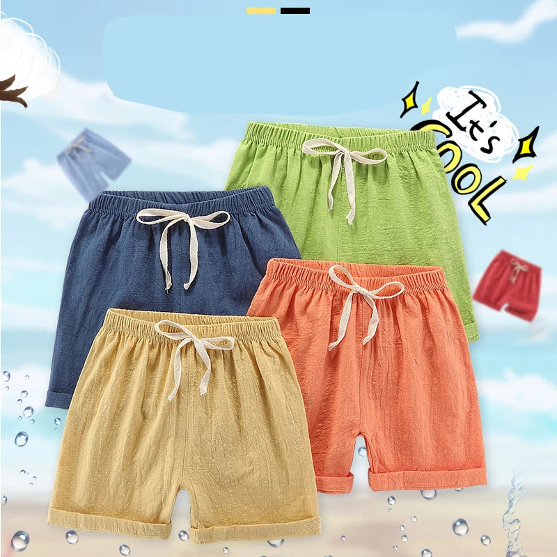 2-12Y Boys Girls Shorts Cotton Summer Kids Sport Shorts Korean Loose Casual Candy Blue Red Black Khaki Beach Shorts Linen Short
