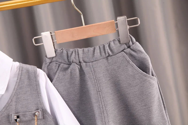 New Spring Autumn Baby Clothes Suit Children Boys Vest Shirt Pants 3Pcs/Sets Toddler Fashion Casual Costume Kids Formal Clothing