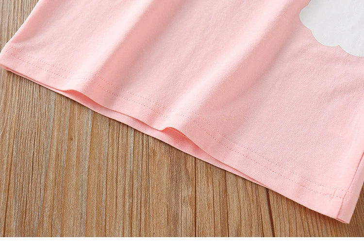 2025 Summer 2 3 4 6 8 10 Years Children Cotton Cartoon Star Bird Cat Rabbit Animal Print Short-Sleeve T-Shirt For Kids Baby Girl