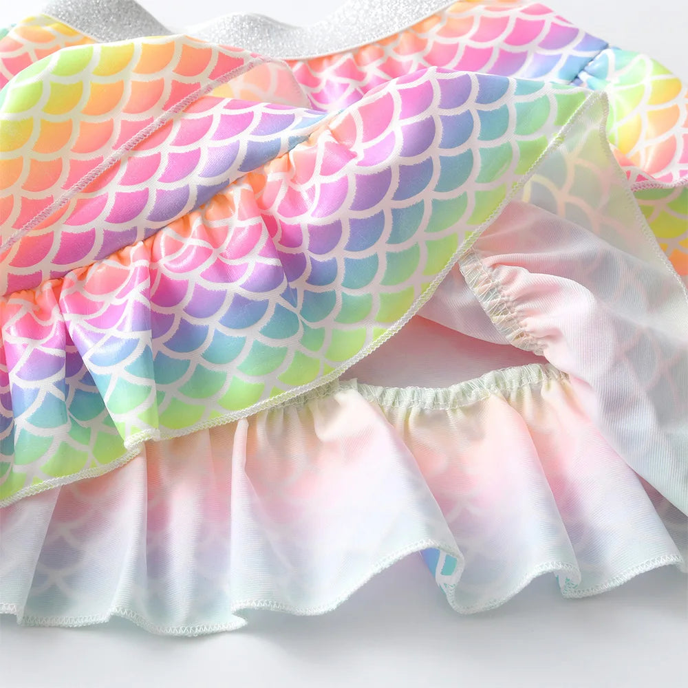 VIKITA Kids Rainbow Mermaid Tiered Ruffle Skirt Girls Cute Fashion Colorful Shiny Party Traval School Dance Princess Mini Skirts