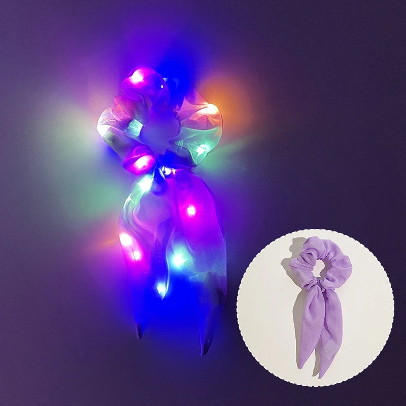 Popular Flashing Light Up hair tie LED Luminous scrunchies Women girls glowing Scrunchy Hair Rope Halloween luminous hairband