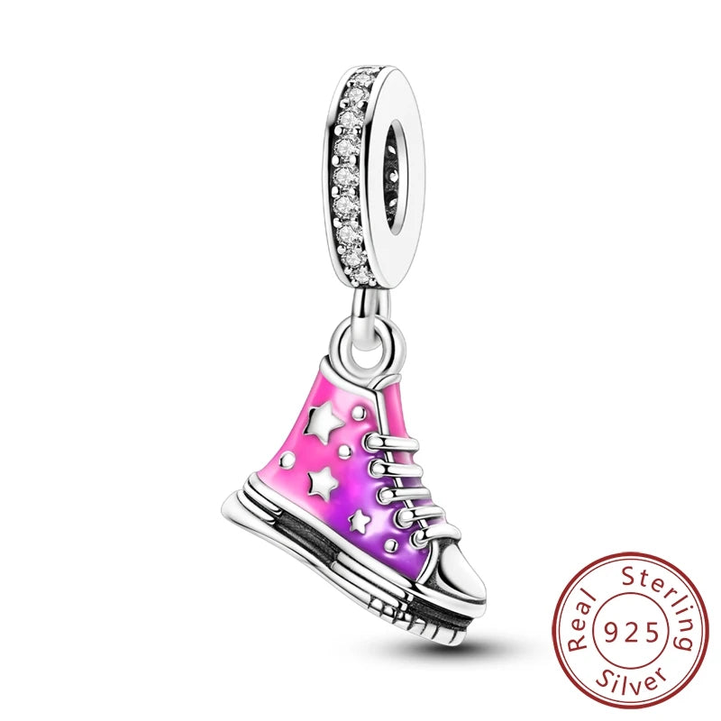 925 Sterling Silver Original Pink Ballet Shoes Charms Ballet Dancer Pendants For Women DIY Bead Fit Original Bracelet Necklace