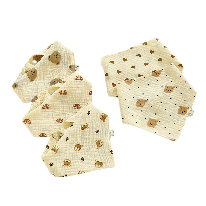 5pcs Baby Bibs Saliva Towel Triangle Scarf Linen Cotton Cartoon Bear 0-2Year Newborn Boy Girl Bibs Saliva Scarf Absorbent Cloth