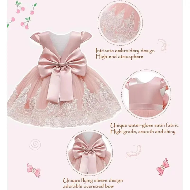 Toddler Girl Princess Dress Elegant Party Dresses For Girls Baby Lace Wedding Dress Baptismal Costume Backless Children Dresses