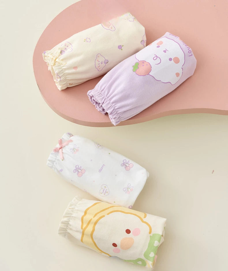 4PCS Cotton Soft Antibacterial Briefs for Girls Breathable Comfort Panties 3+y Young Children Clothing Kids Cute Print Underwear