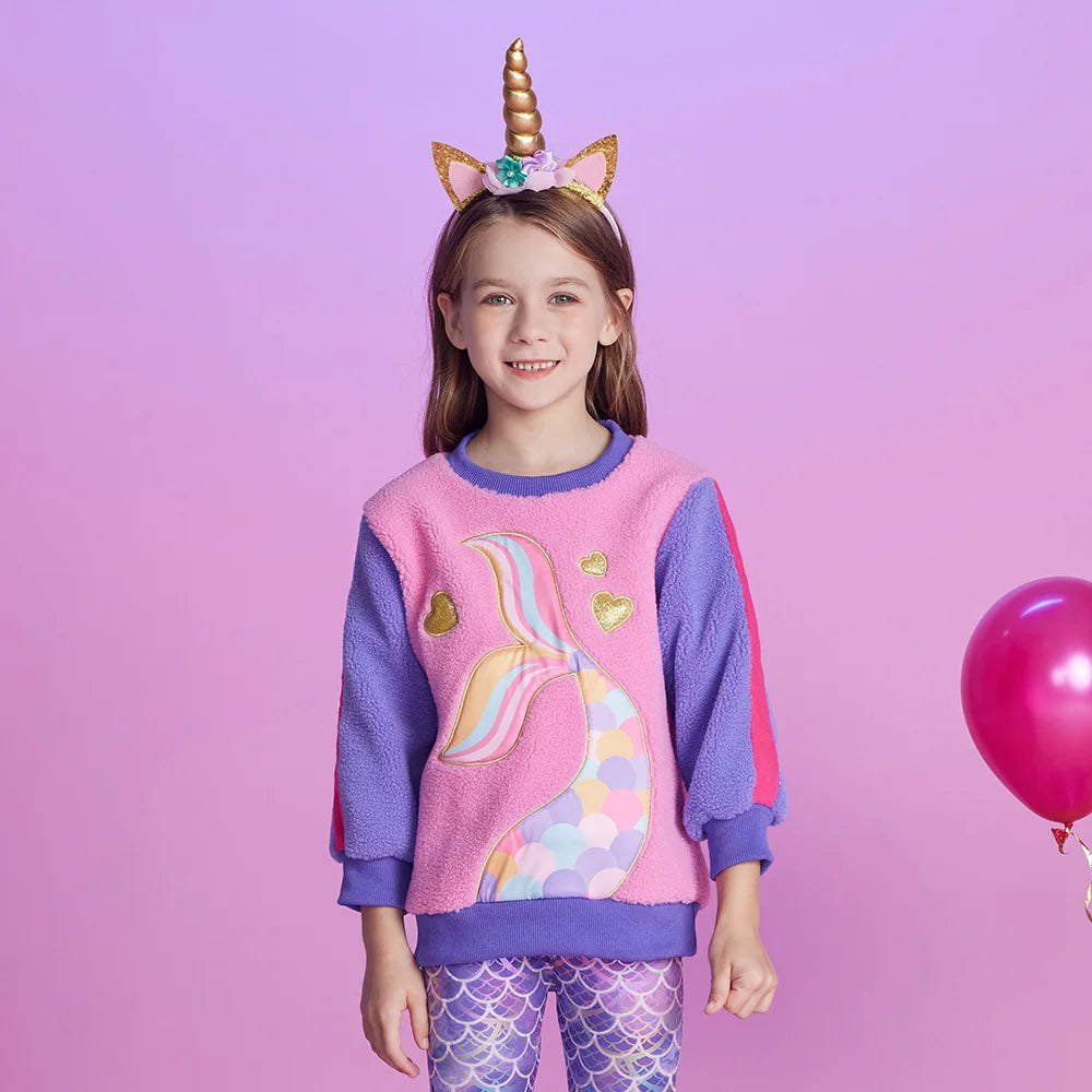 VIKITA Kids Fleece Sweatshirts Girls Hoodies Pullovers Winter Autumn Thick Warm Pullovers Outwear Children's Clothing 3-12 Yrs