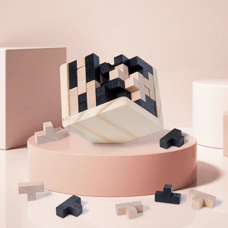 3D Cube Puzzle Luban Interlocking Creative Educational Wooden Toy Brain Mind Early Learning Game Gift For Children Letter