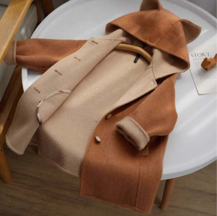 2025 Autumn New Kids Cartoon Cute Fox Wool Coat Thickened Warm Winter Outerwear for Boys Girls Toddler To Teen