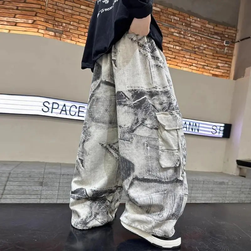 New 2025 Autumn Big Boys Wide-Leg Cargo Pants Loose Straight Comfortable Casual Bestseller for Teen Boys