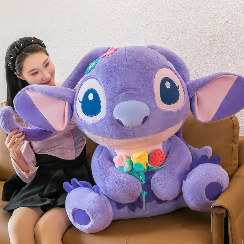 Disney Purple Embracing Flower Stitch Doll Cartoon Cute Stitch Plush Toy Room Decoration Kawaii Cartoon Pillow Kid Birthday Gift