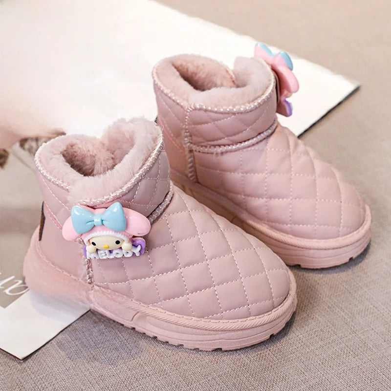Kids'Casual Shoes Ankle Boots PU Leather Cartoon Kuromi Winter Shoes For Girls Anti-slip Warm Pink Beige Shoes Size 26-36