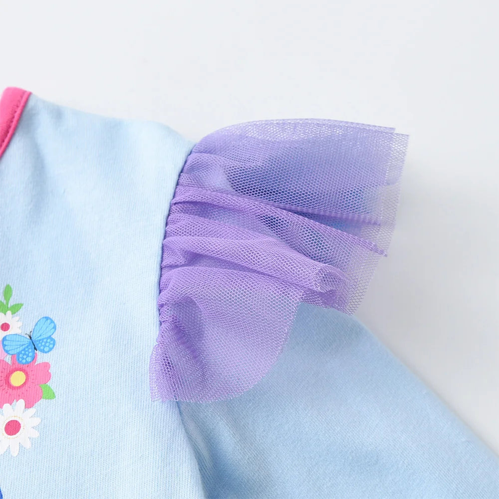 VIKITA Children Clothing Kids Licorne Flower Print Dress Kids Performance Birthday Party Prom Gown Girls Princess Tutu Dresses