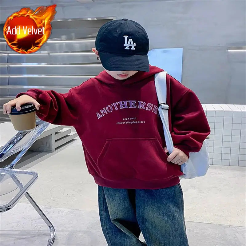 Boys' Korean-Style Oversized Hooded Sweatshirt for Spring & Autumn 2025 New Arrival - Medium/Large Size Stylish Kids Top