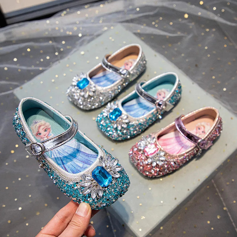 Kids'Casual Shoes PU Leather Sequin Crystal Fashion Summer Shoes For Girls Breathable Soft Bottom Blue Silver Pink Size 23-34