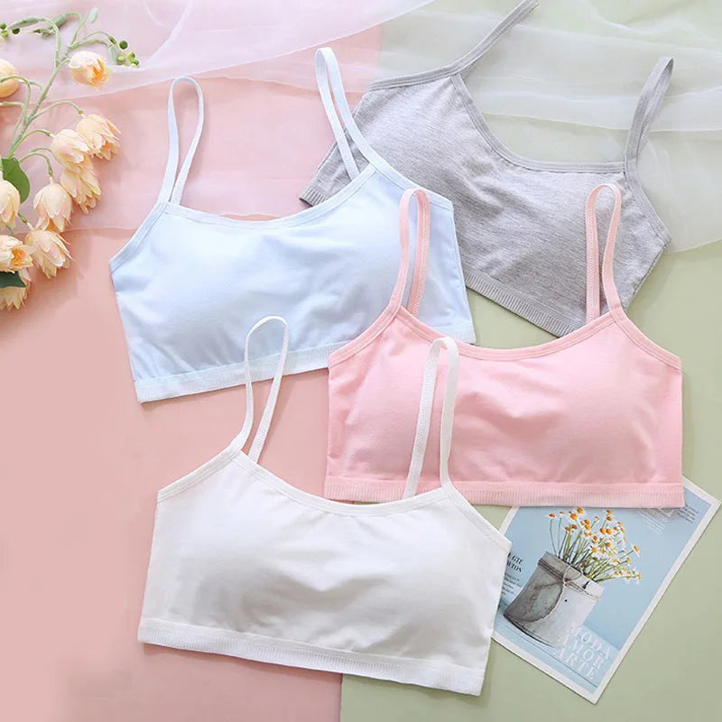 1/4 Sets Cotton Girls Underwear Set Teenage Girls Training Bras and Panties Suit Solid Wireless Fixed Pad Bra with Briefs Set