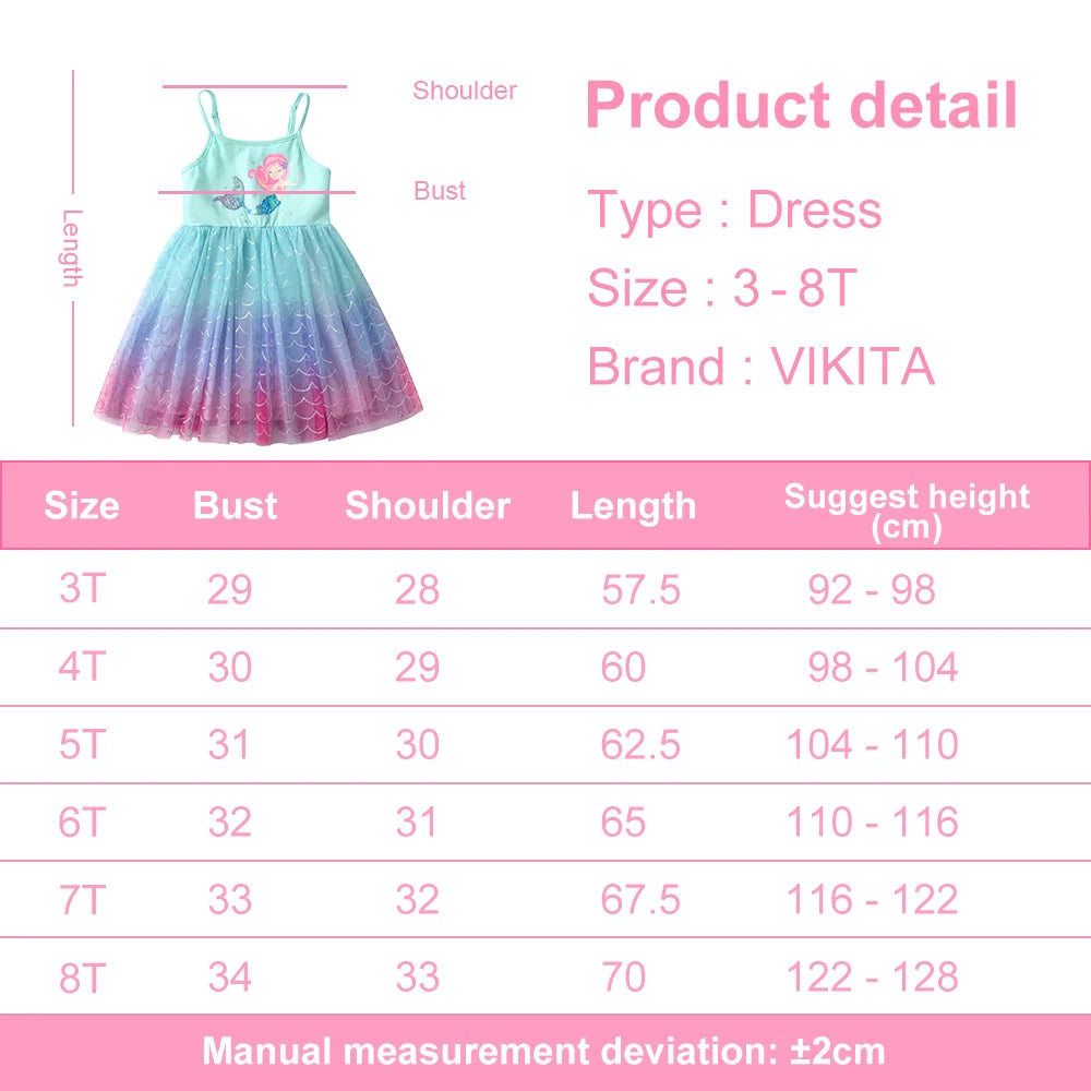 VIKITA 2023 Summer Girls Dresses New Mermaid Kids Dress For Girls Sequined Children Birthday Party Vestidos Cartoon Girl Clothes