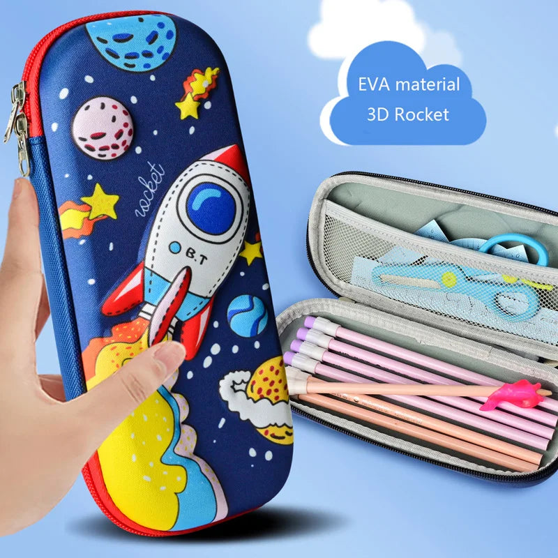 EVA Pencil Case Kawaii School Stationery 3D Dinosaur Pen Case School Supplies Cute Rocket High Capacity Pencil Box