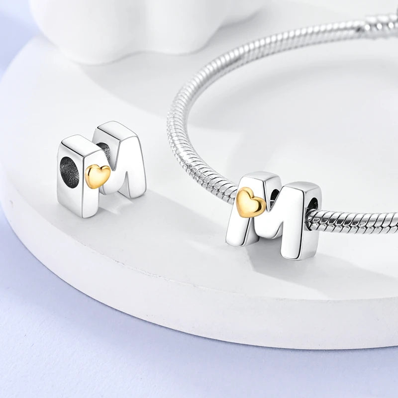 925 Sterling Silver DIY Alphabet Charms Beads LOVE Heart Letter Fit Original Bracelet Bangle Necklace Jewelry Marking Gift