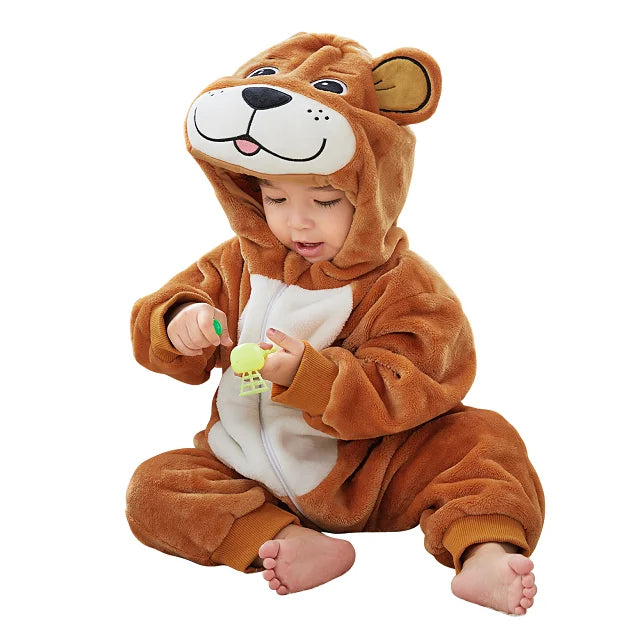MICHLEY Halloween Costume Infant Baby Clothes Rompers Winter Flannel Hooded Bodysuits Pajamas Animals Overall Jumpsuit For Bebe