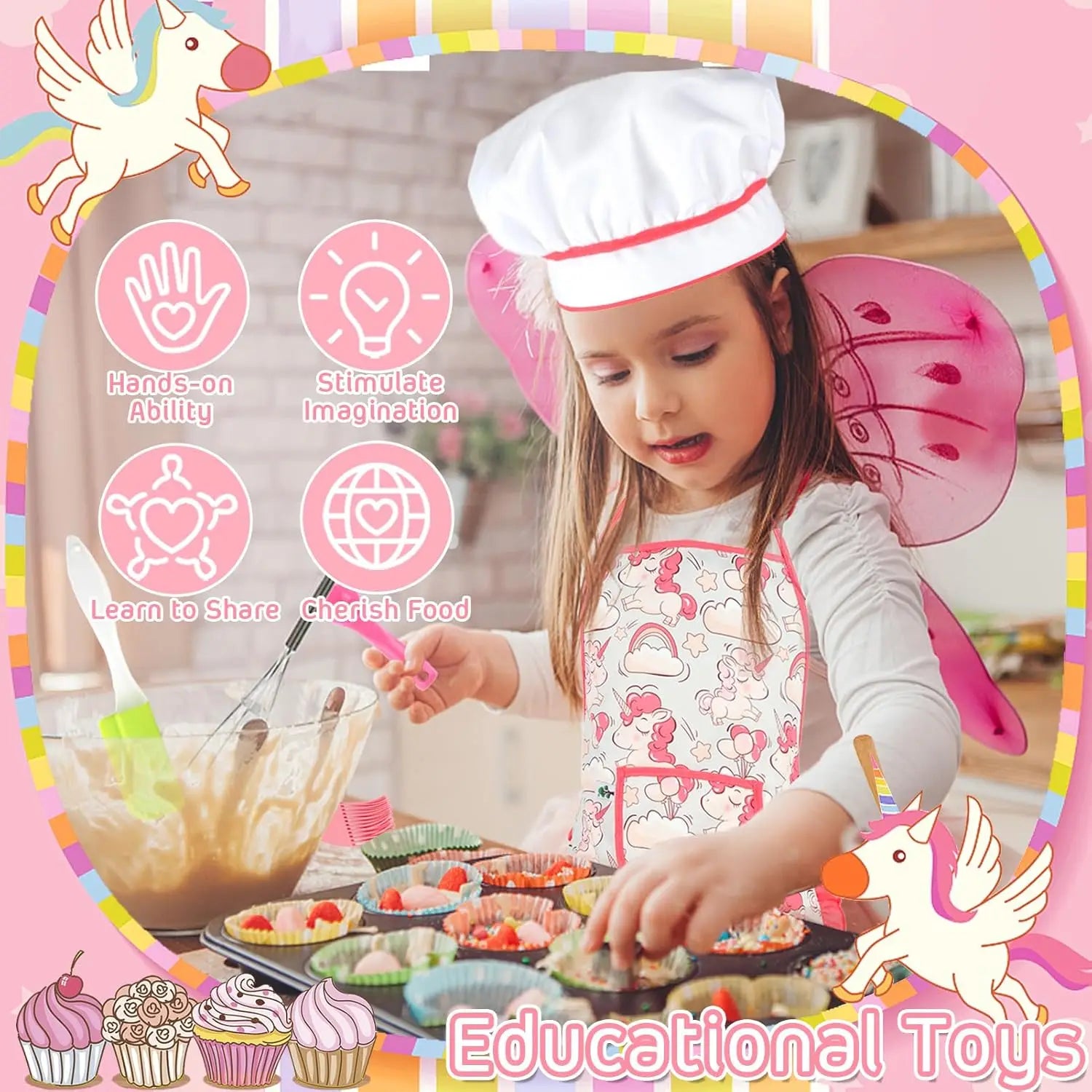Kids Baking Chef Set with Unicorn Apron & Mitt Kid Cooking Set with Chef Hat Spoons Whisk Dress Up Role Play Gifts for Girls Boy
