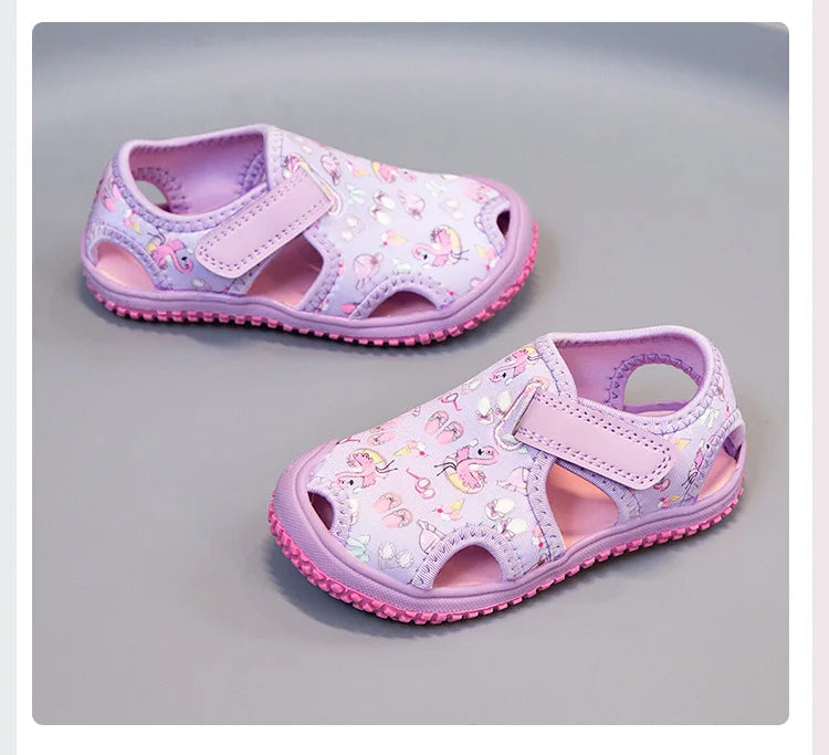 Kids'Sandals Canvas Prehobbler Baby Summer Beach Shoes Printing For Children Breathable Anti-slip Purple Blue Shoes Size 21-31